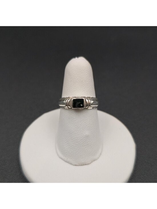 Jewelry - Size 5 Sterling Silver Genuine Black Onyx Bezel Set Band Ring A7494